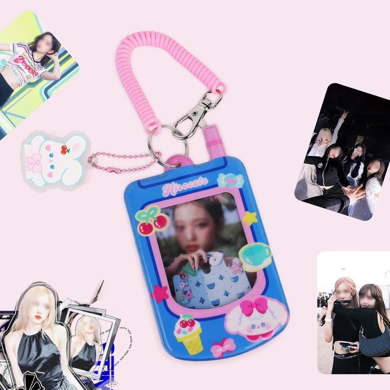 WELLRI Kpop Photocard Holder with Keychain Cute Pendant 3 inch Idol Album Photo Card Sleeves ID Bus Bank Credit Card Protector for Student Kpop Fan (Blue) - Image 5